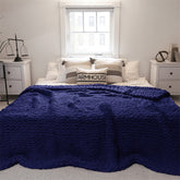 Lofaris Navy Blue Handmade Cable Chunky Knit Blanket Throw